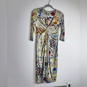 Etro Milano Multicolor Floral Paisley Jersey Dress Long Sleeve